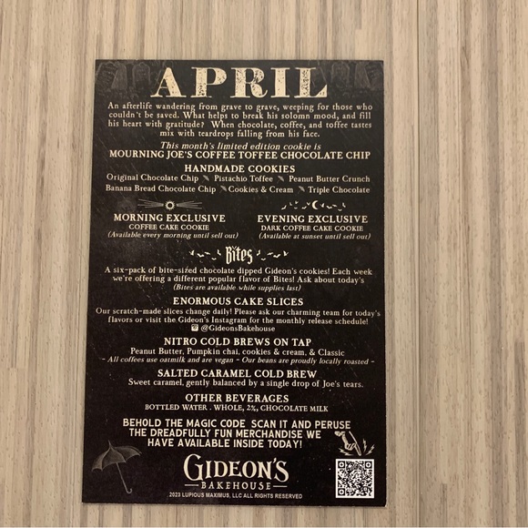 Gideons Bakehouse April 2023 Menu Card, New - Picture 2 of 2